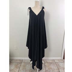 Joyfolie Womens XL Black Tie Shoulder V-Neck Handkerchief Hem Flowy Midi Dress