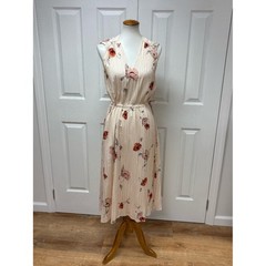 Vince Tossed Poppy Pink V-Neck Pleated Midi Sleeveless Dress – Size S.