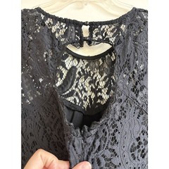 Socialite Black Lace Open Back Mini Dress M Cutout Guipure Cap Cocktail LBD Noir