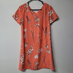 Apt. 9 Womens Coral Orange Thin Floral V-Neck Short Sleeve Shift Dress Small