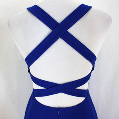 Lulus Katrina Royal Blue Strappy Backless Skater Dress Size S Ponte Knit V Neck