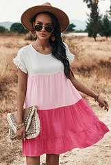 NWT Miss Sparkling Pink and White Colorblock Tiered Dress Size Large