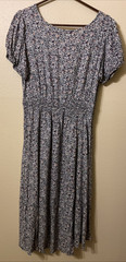 Indigo Rose Navy Blue Purple MicroFloral Short Sleeve Midi High Low Hem Dress XL