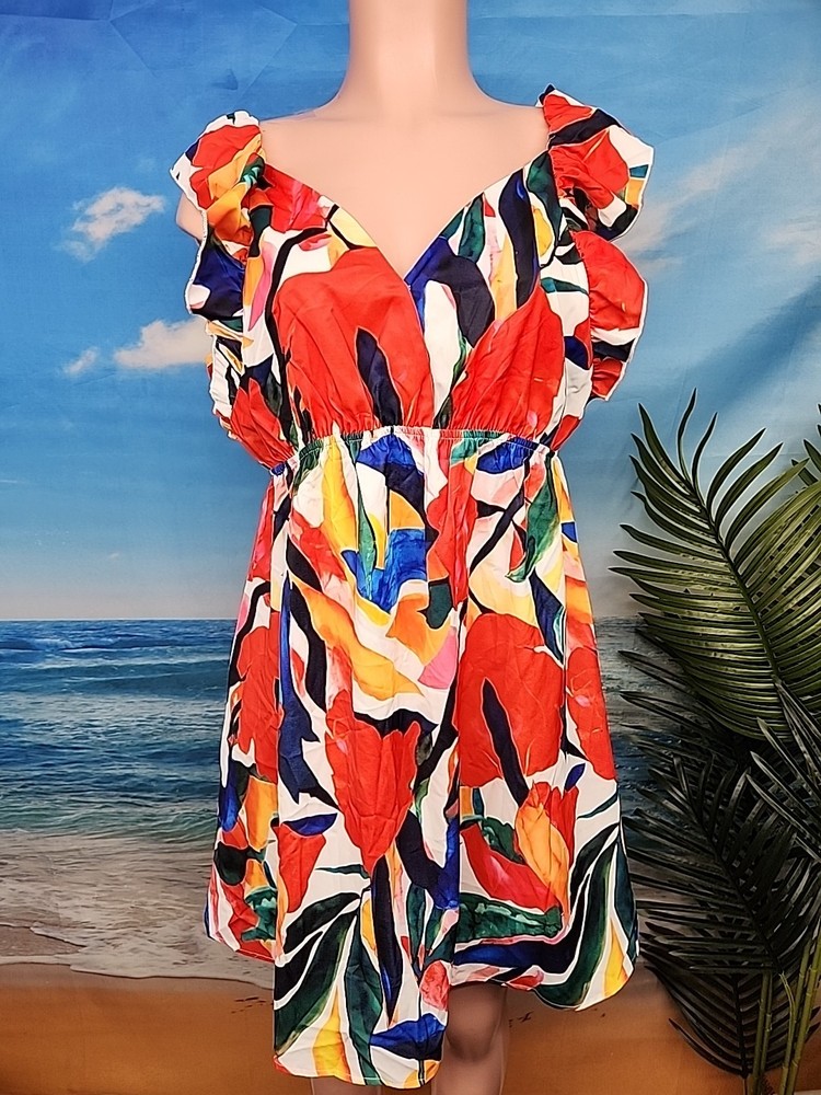 NWT Cupshe Womens Extra Large White Blue Red Green Orange Floral