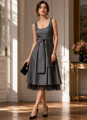 CH Carolina Herrera Polka Dot Print Midi Length Dress Size: 10