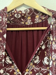 Max Studio Burgundy Floral V-Neck Sleeveless Shift Chiffon Lined Dress S