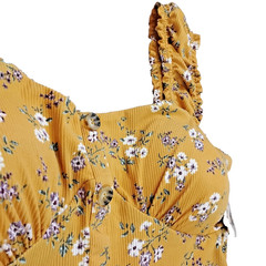 No Bo Sundress Padded Yellow Flower Pattern New Size XL Pull On Mini Stretch