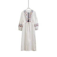 Ladies Mexican Ethnic Embroidered Dress Big Swing Boho Maxi Cotton Loose