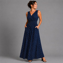 ROCKTHOSECURVES WOMENS Black White Polka Dot Sleeveless V Neck maxi Dress with s
