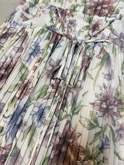 SNIDEL Floral Pleated Maxi Dress Size 2 Ivory Pink Purple w/ Slip Dress Japan