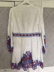 Women&rsquo;s Boden White Patterned Linen Lined Embroidered Summer Dress, 14, NEW
