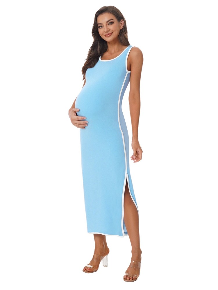 Womens Maternity Sleeveless Split Midi Breastfeeding Dresses Pregnancy Nursing