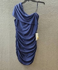 B. Darlin Plus Size Ruched One-Shoulder Dress 18W Navy Solid Back Ziper $79 MSRP