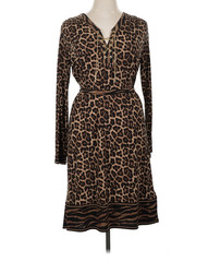 Michael Michael Kors XL Brown Black Animal Print Wrap Dress V-Neck Long Sleeve