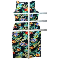 Vintage Dress 100% Silk Medium Tropical Fish Art to Wear Cruise Semi Formal 10