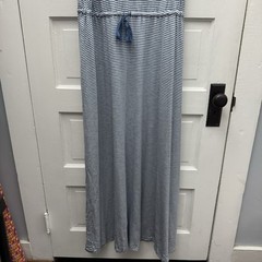 Belle Isle Plus Size 2X Blue White Striped Maxi Dress Tassel Waist Soft