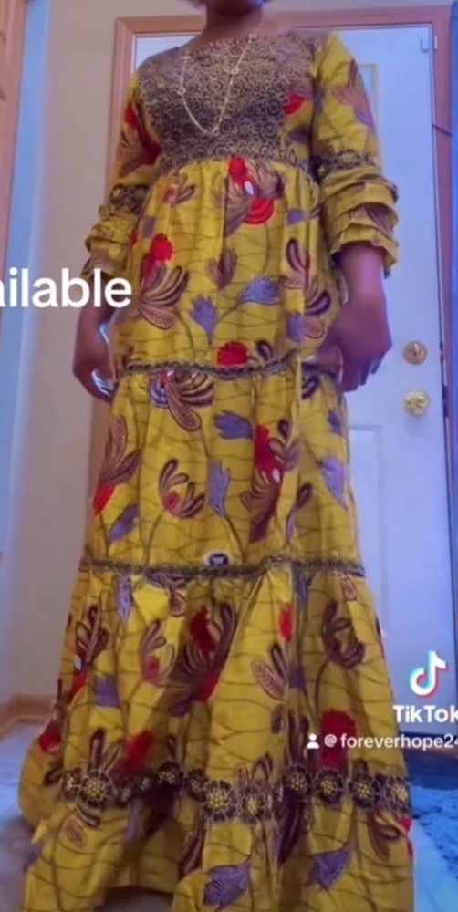 100% Coton African Women Style Akanra Pagne Guipure Long Dress With Head Wrap