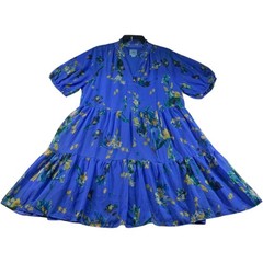 CeCe Dress Womens Size Large Blue Floral Ruffled Puff Sleeve Vneck New