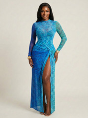 Azure Bubble Mesh Maxi Dress