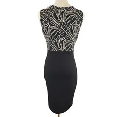 Papaya Medium Black Bodycon Dress V-Neck Lace Trim USA Black Gray White Print