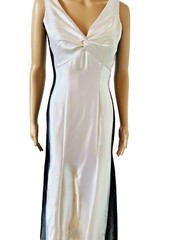 VTG JESSICA MCCLINTOCK White/Black Criss Cross Back Evening Gown Maxi Dress Sz 6