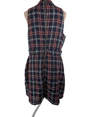 NWT ALEXIA ADMOR Remington Plaid Tweed Midi Dress Sz 14 Navy Quiet Luxury