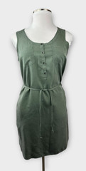 NWT Eddie Bauer Lightweight Tencel Dress Button Tie Belt Sleeveless Green Sz 12