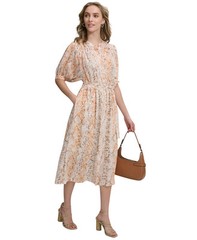Calvin Klein Women&rsquo;s Printed Tie-Waist Shirtdress (Turmeric Multi, 12)