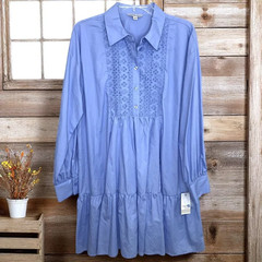 Ophelia Roe Casual Summer Dress Blue Sz L Lightweight Tiered Eyelet USA Seller