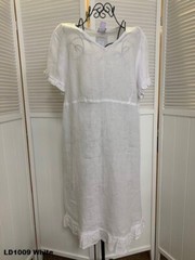 LD1009 White Medium NWT Match Point Linen Dress Ruffle Classic VNeck Light NEW