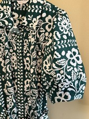 WomensCrown & Ivy Elbow Puff Sleeve Maxi Dress Floral Print Green & White Sz L