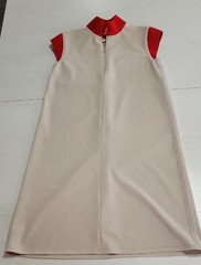 Marie Saint Pierre Sleeveless Collared Zip Shift Dress Beige/Red Knit Small