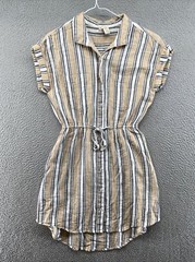 Japna Women’s Stripe Hi-Low Pockets Waist Tie Pockets Button Down Dress Size S