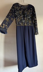 VIRGOS LOUNGE NAVY BLUE SEQUINS EMBELLISHED LONG SLEEVES LONG MAXI DRESS SIZE:10