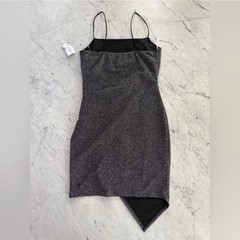 Windsor Women’s Silver/Black Glitter Metallic Strappy Asymmetric Mini Dress M
