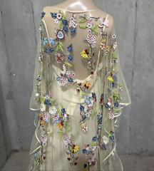 New Naeem Khan Runway Bead Embroidered Ruffle Long Maxi Kaftan Gown Dress US 8
