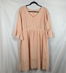 Petallush Pink Short Sleeve Eyelet Dress Women&rsquo;s Size 2XL Modest Peasant Style