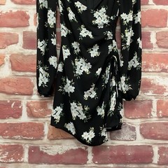 Francescas Mi Ami Dress Womens XXS Black Multicolor Floral Side Tie Zip Up