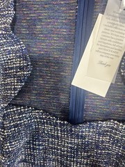 Grace Karin Blue White Tweed Square Neck Sheath Midi Dress Short Sleeve XL NWT