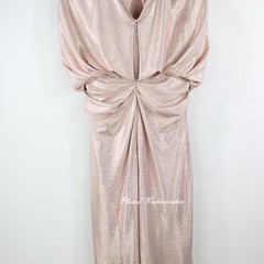 NWT TALBOT RUNHOF Cape-effect Gathered Metallic Stretch-jersey Gown, EU 42/US 12