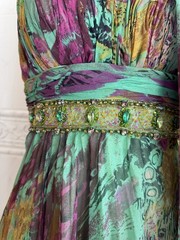French Designer Turquoise Multi Watercolour Embellished Dress & Scarf 38
