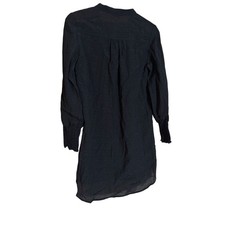 Steve Madden Black Textured Henley Mini Dress Long Sleeve Smocked Cuff XS