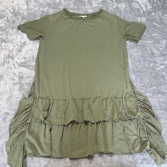 A Loves A Olive Green 100% Silk Ruffle Tiered Mini Dress Short Sleeve XS