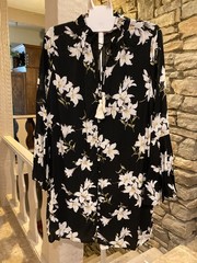 Entro Button-down Tunic Dress, Small, Stand-up collar, Flare Sleeve, Lined NWT