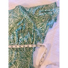 Max Studio Green Botanic Leaf Print Smocked Maxi Dress Tiered Skirt Garden Party