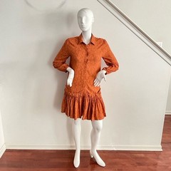 Cotton Poplin Taylor Tillman Harper Long Sleeve Shirt Dress Brown S