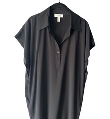 COS 100% Silk Black Relaxed Collar Midi Dress Sz 2 S