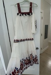 Farm Rio White Embroidered Cold Shoulder Tassel Cotton Maxi Dress size XL $398