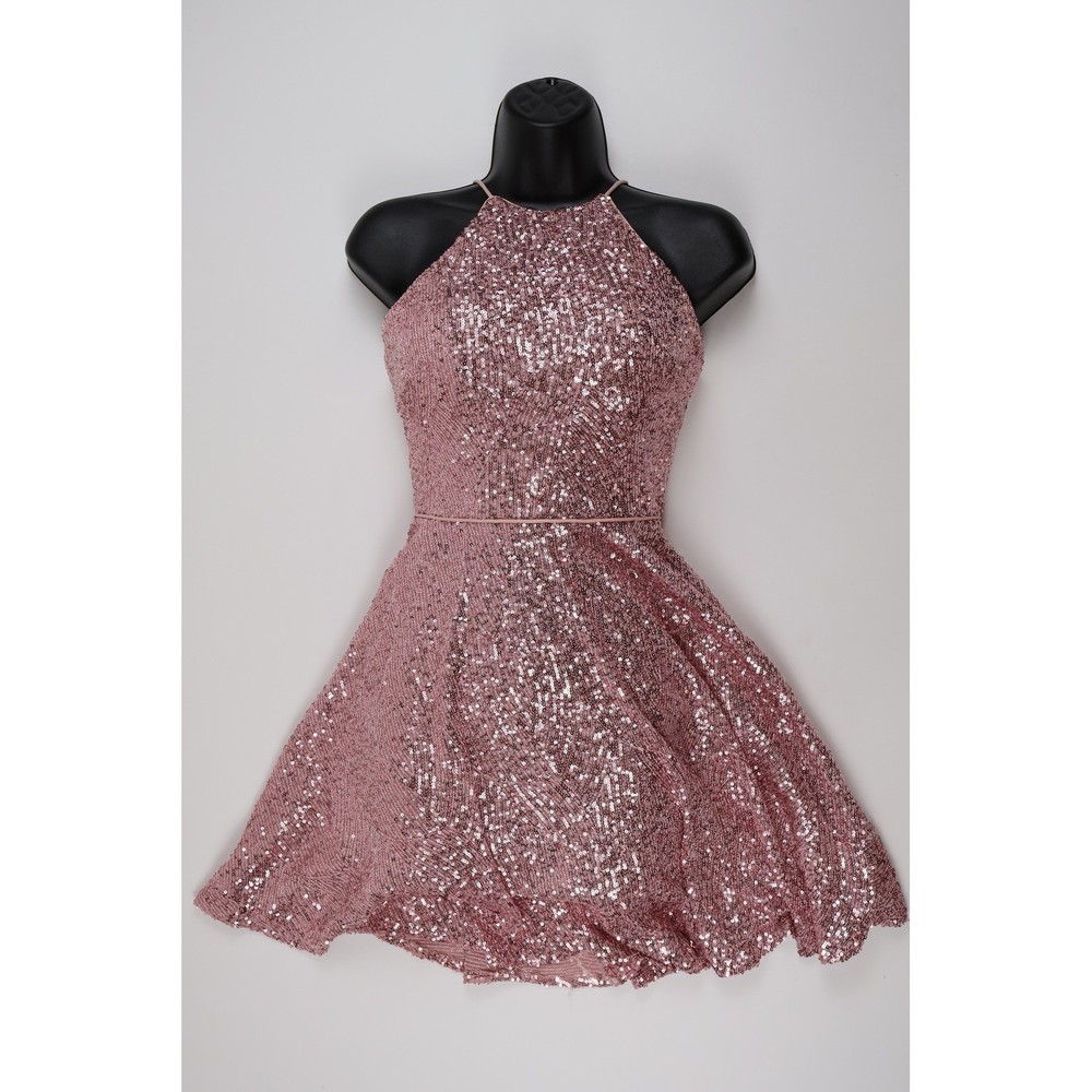 Say Yes to the Prom Dress Halter Sequin Rose Gold Fit Flare 3 NWT