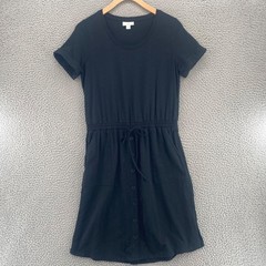J Jill Dress Women Extra Small Black Knit Drawstring Waist Blouson Button Pocket